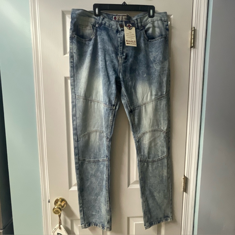 Kaalu Jeans Men's Denim Moto Jeans Size 38 x 32 Blue Distressed New With Tag
